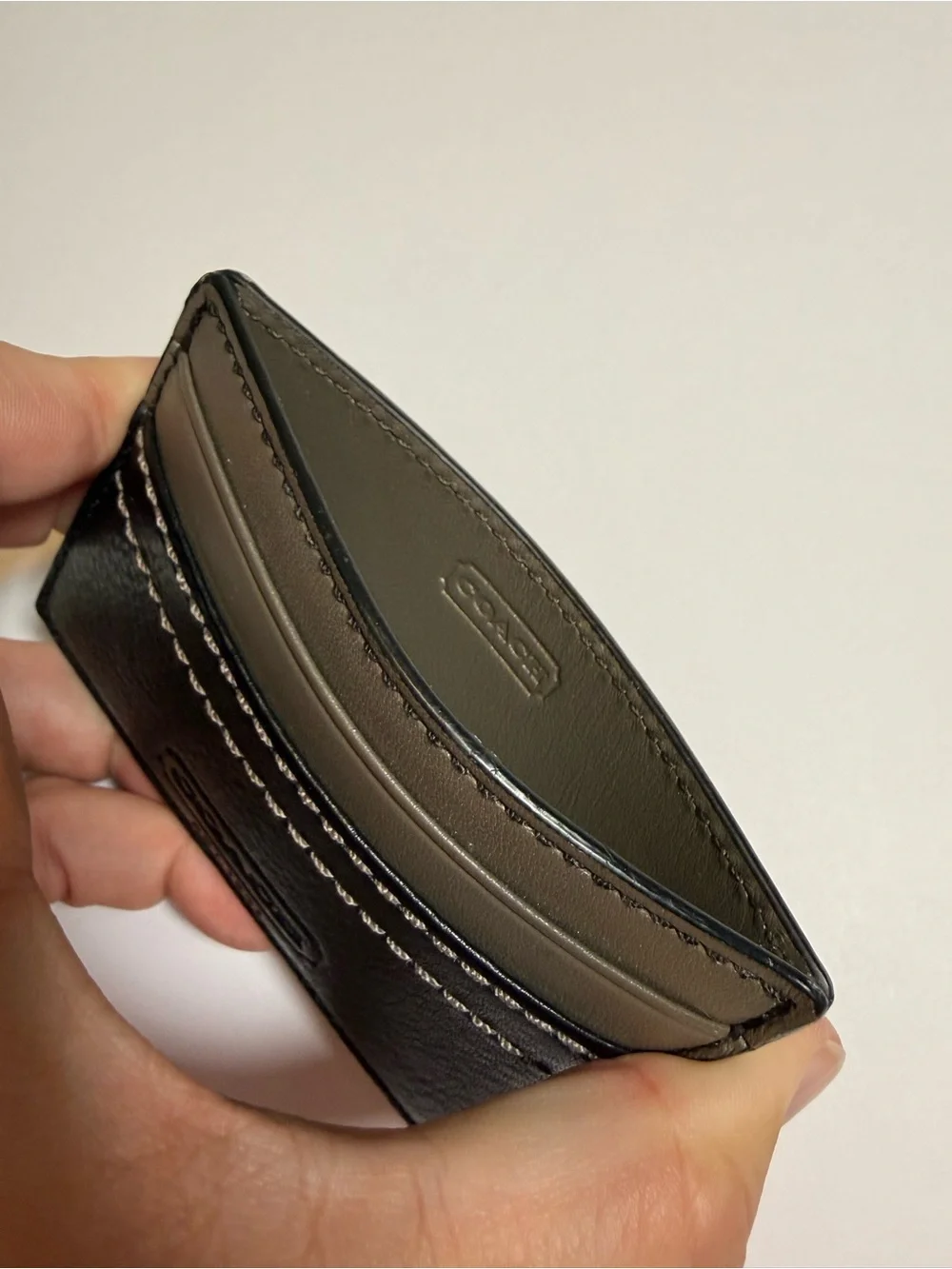 Coach Men’s Leather Card Case, Solid Black/Gray Wallet Slim